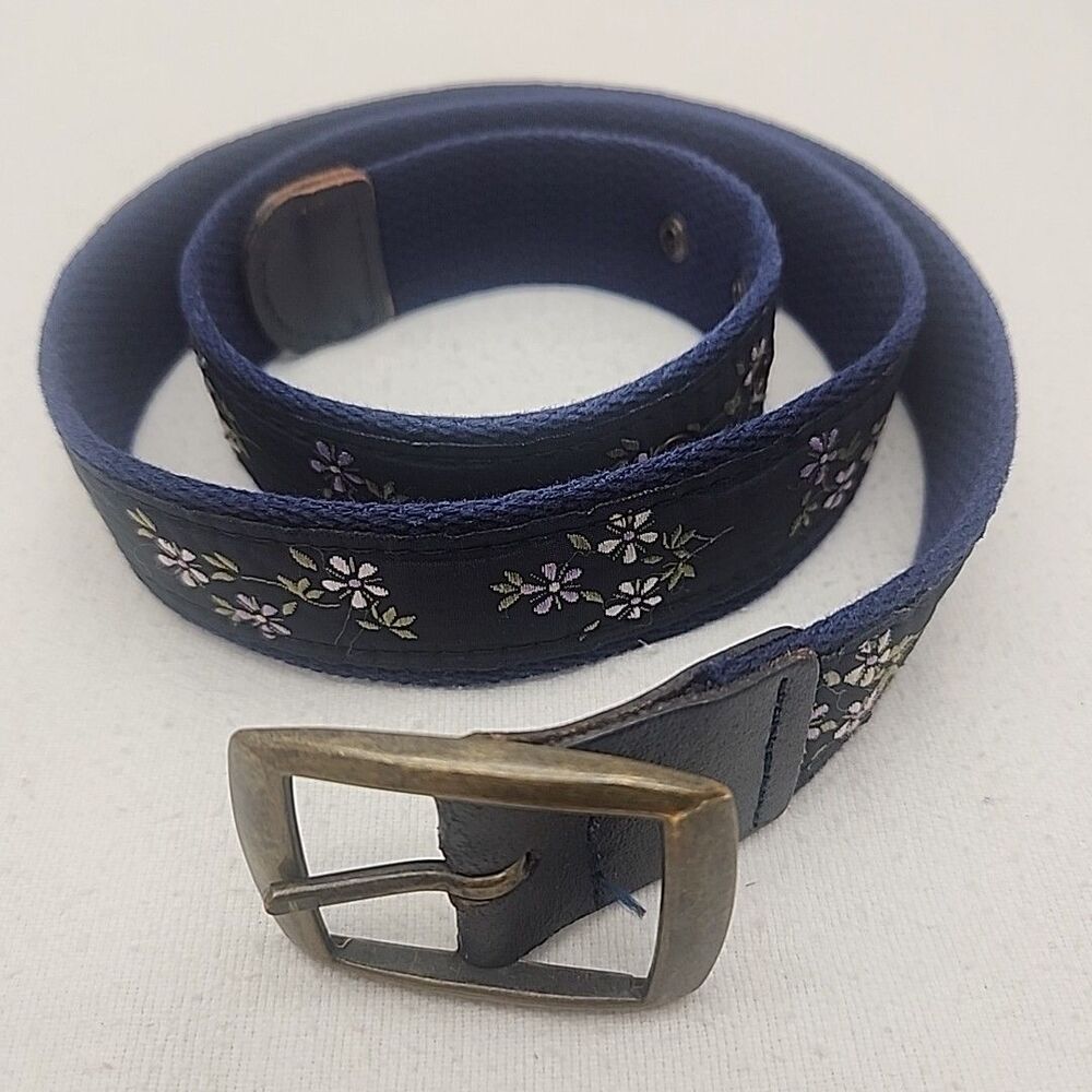 Belt Women’s Boho Floral Embroidered Blue 40" Metal Buckle Century Canada VTG